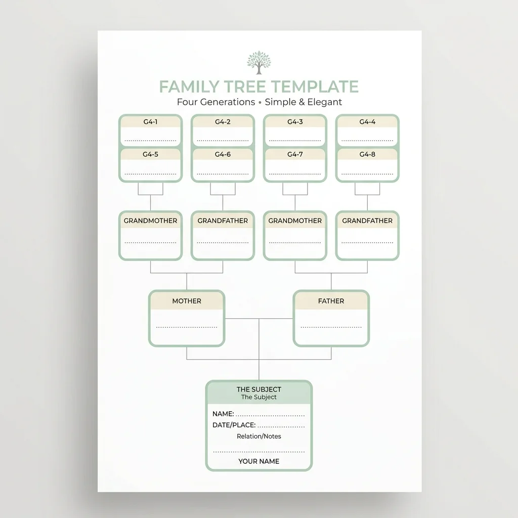 Modèle d'arbre généalogique moderne et minimaliste avec cases rectangulaires